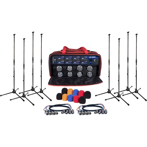 VocoPro UHF-8800-XL - 8-Channel UHF Wireless Handheld Microphone System with XLR Cables Mic Stands and Carrying Bag (Band: 900 MHz)