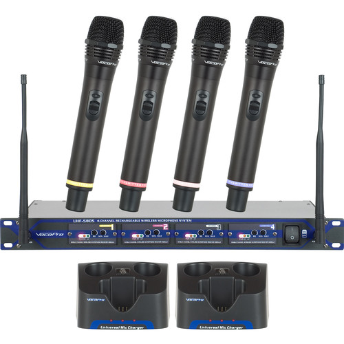 VocoPro UHF-5805-10 Professional Rechargeable 4-Channel UHF Wireless Handheld Mic System (9E 9F 9G and 9H Bands)