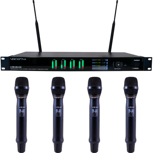 VocoPro UTD-QUAD-ACAPELLA 4-Channel Wireless System with 4 Black Handheld Microphones (500 MHz)