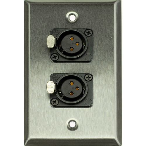 Whirlwind WP1/2FNS 1-Gang Wall Plate with 2 Neutrik Female XLR Screw Terminals (Stainless Steel Finish)