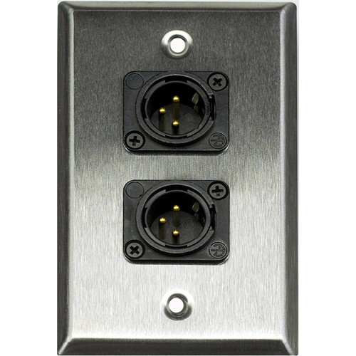 Whirlwind WP1/2MNS 1-Gang Wall Plate with 2 Neutrik Male XLR Screw Terminals (Stainless Steel Finish)