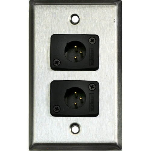 Whirlwind WP1/2MW 1-Gang Wall Plate with 2 Whirlwind WC3M Male XLR Terminals (Stainless Steel Finish)