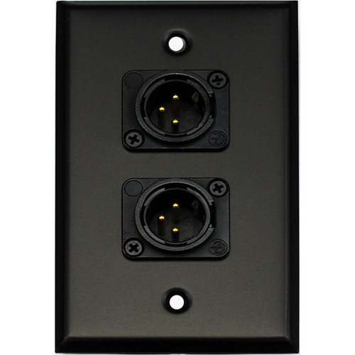 Whirlwind WP1B/2MNS 1-Gang Wall Plate with 2 Neutrik Male XLR Screw Terminals (Black Finish)