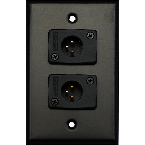 Whirlwind WP1B/2MW 1-Gang Wall Plate with 2 Whirlwind WC3M Male XLR Terminals (Black Finish)