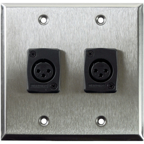 Whirlwind WP2/2FW 2-Gang Wall Plate with 2 Whirlwind WC3F Female XLR Terminals (Stainless Steel Finish)