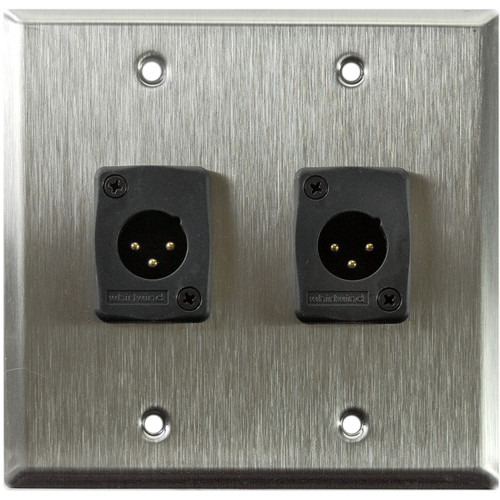 Whirlwind WP2/2MW 2-Gang Wall Plate with 2 Whirlwind WC3M Male XLR Terminals (Stainless Steel Finish)