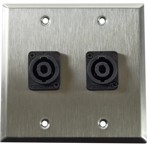 Whirlwind WP2/2NL4 2-Gang Wall Plate with 2 Neutrik NL4 Speakon Terminals (Stainless Steel Finish)