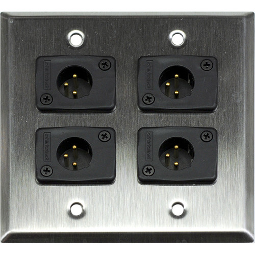 Whirlwind WP2/4MW 2-Gang Wall Plate with 4 Whirlwind WC3M Male XLR Terminals (Stainless Steel Finish)