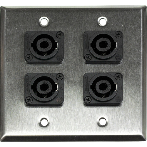 Whirlwind WP2/4NL4 2-Gang Wall Plate with 4 Neutrik NL4 Speakon Terminals (Stainless Steel Finish)