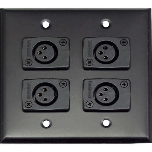 Whirlwind WP2B/4FW 2-Gang Wall Plate with 4 Whirlwind WC3F Female XLR Terminals (Black Finish)