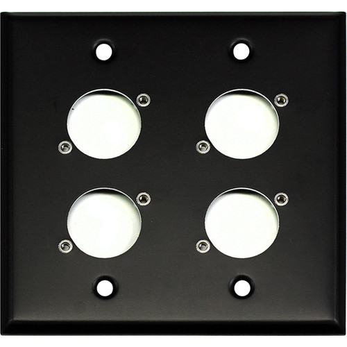 Whirlwind WP2B/4H 2-Gang Wall Plate Punched for 4 Whirlwind/Switchcraft D3F Terminals (Black Finish)