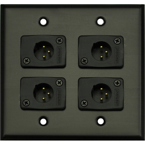 Whirlwind WP2B/4MW 2-Gang Wall Plate with 4 Whirlwind WC3M Male XLR Terminals (Black Finish)