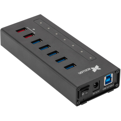 Xcellon 7-Port Powered USB 3.2 Gen 1 Slim Aluminum Hub with 2 Dual Data/Charging Ports