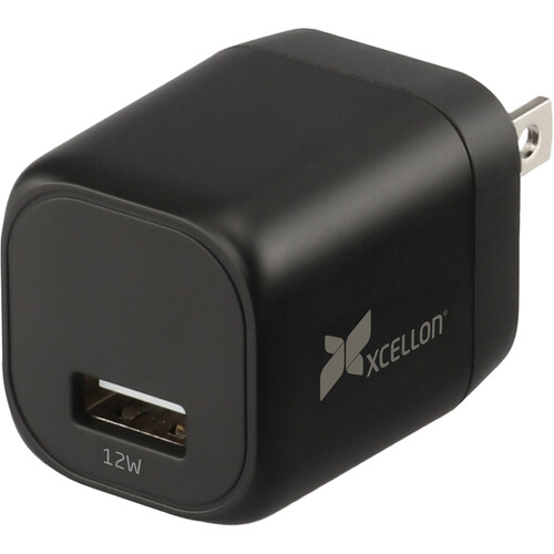 Xcellon 12W USB-A Wall Charger with Folding Prongs (Black)