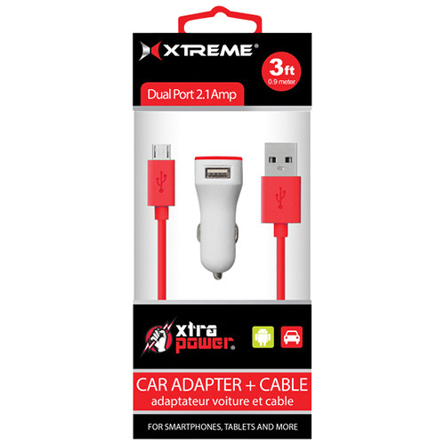 Xtreme Cables USB Car Charger with microUSB Cable (Red) 88653