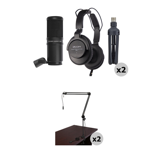 Zoom ZDM-1 2-Person Podcast Mic Pack Kit with Headphones Mic Cables and Boom Arms