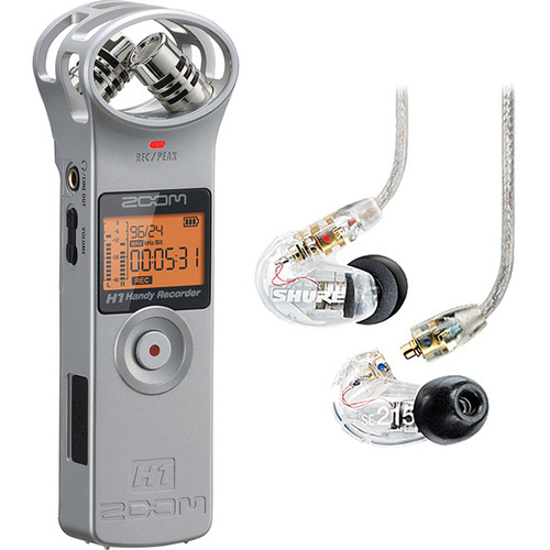 Zoom H1 Silver Digital Audio Recorder Kit with Shure SE215