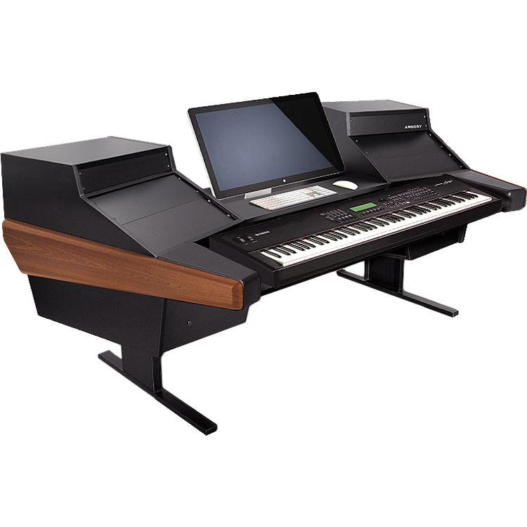Argosy Dual 15k Keyboard Workstation Desk With Dr825 10 Front Ru 5 Rear Mahogany Finish