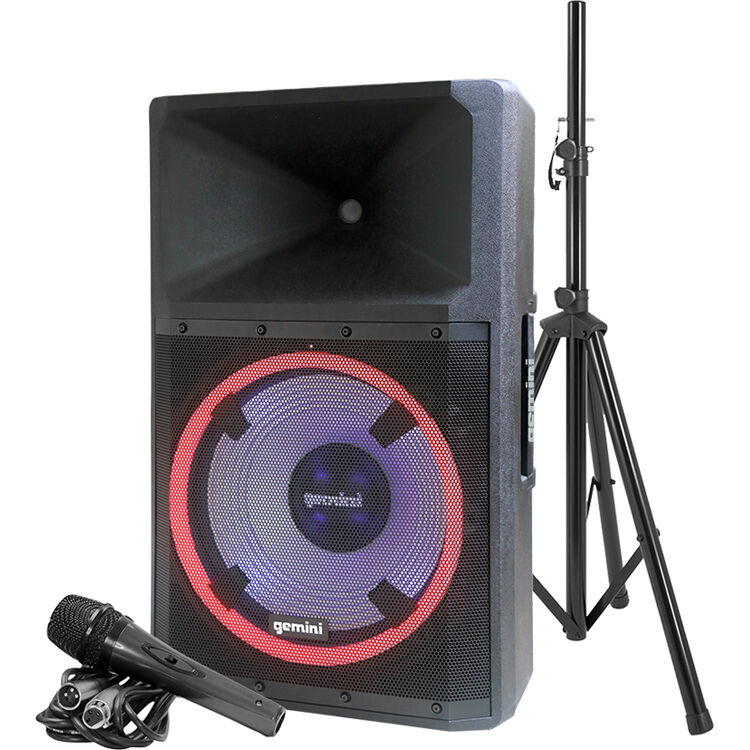 Photo 1 of Gemini 2200W 15" Powered Bluetooth PA Speaker with Lights, Stand & Microphone