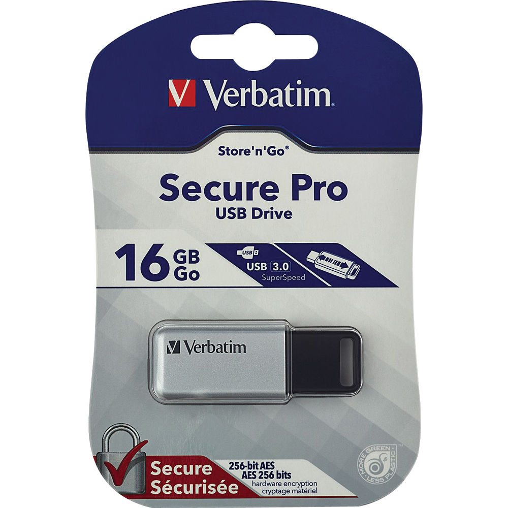 Verbatim 98666 Store nGo Secure Pro USB 3.0 Flash Drive w//AES 256 Encryption 64GB Silver