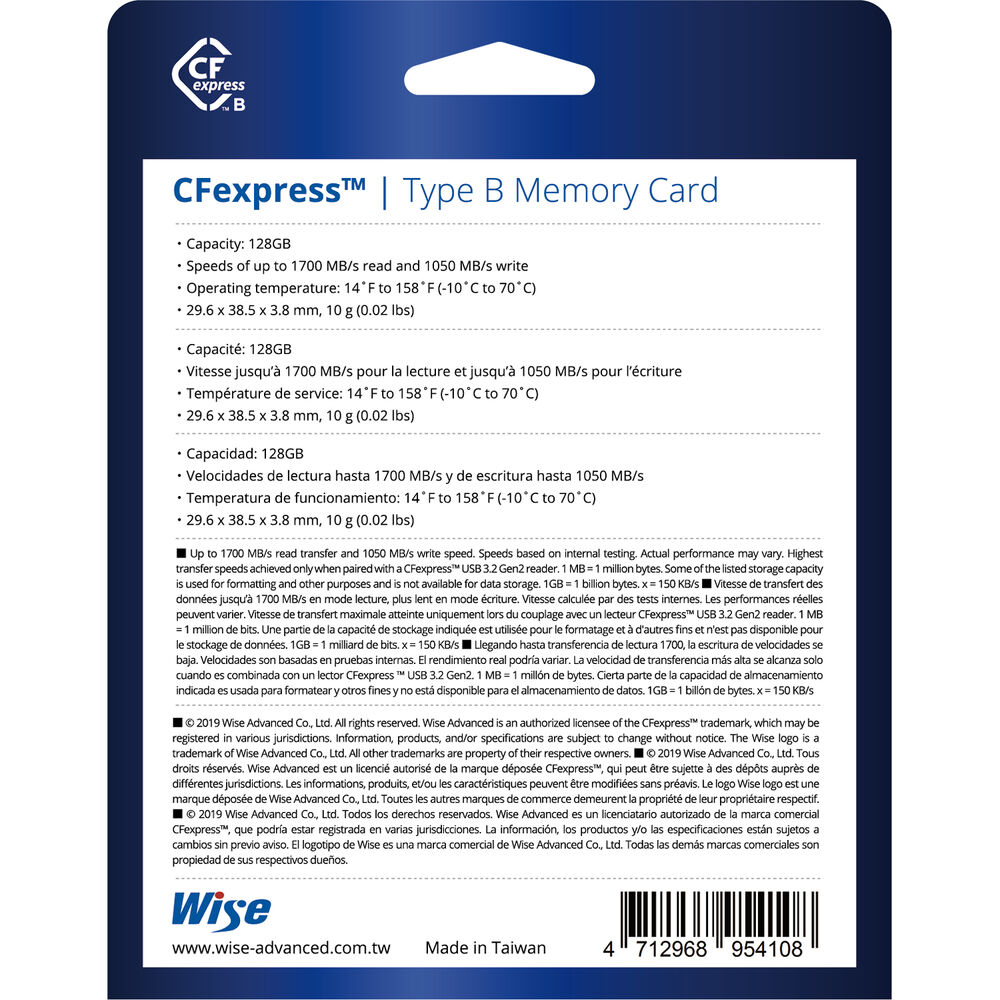 Wise Advanced 128gb Cfx B Series Cfexpress Memory Card Cfx B128