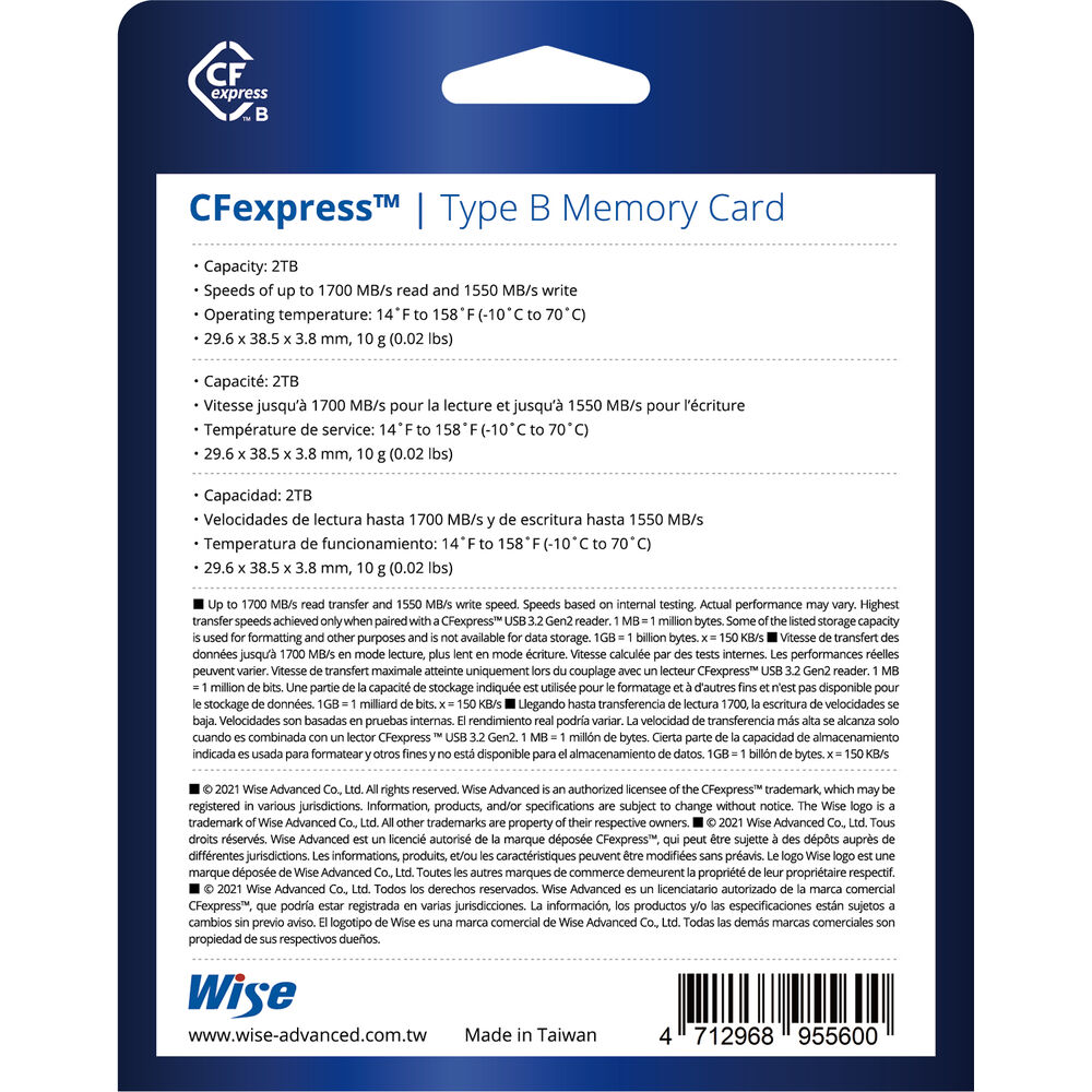Wise Advanced 2tb Cfx B Series Cfexpress Memory Card Kcx B48