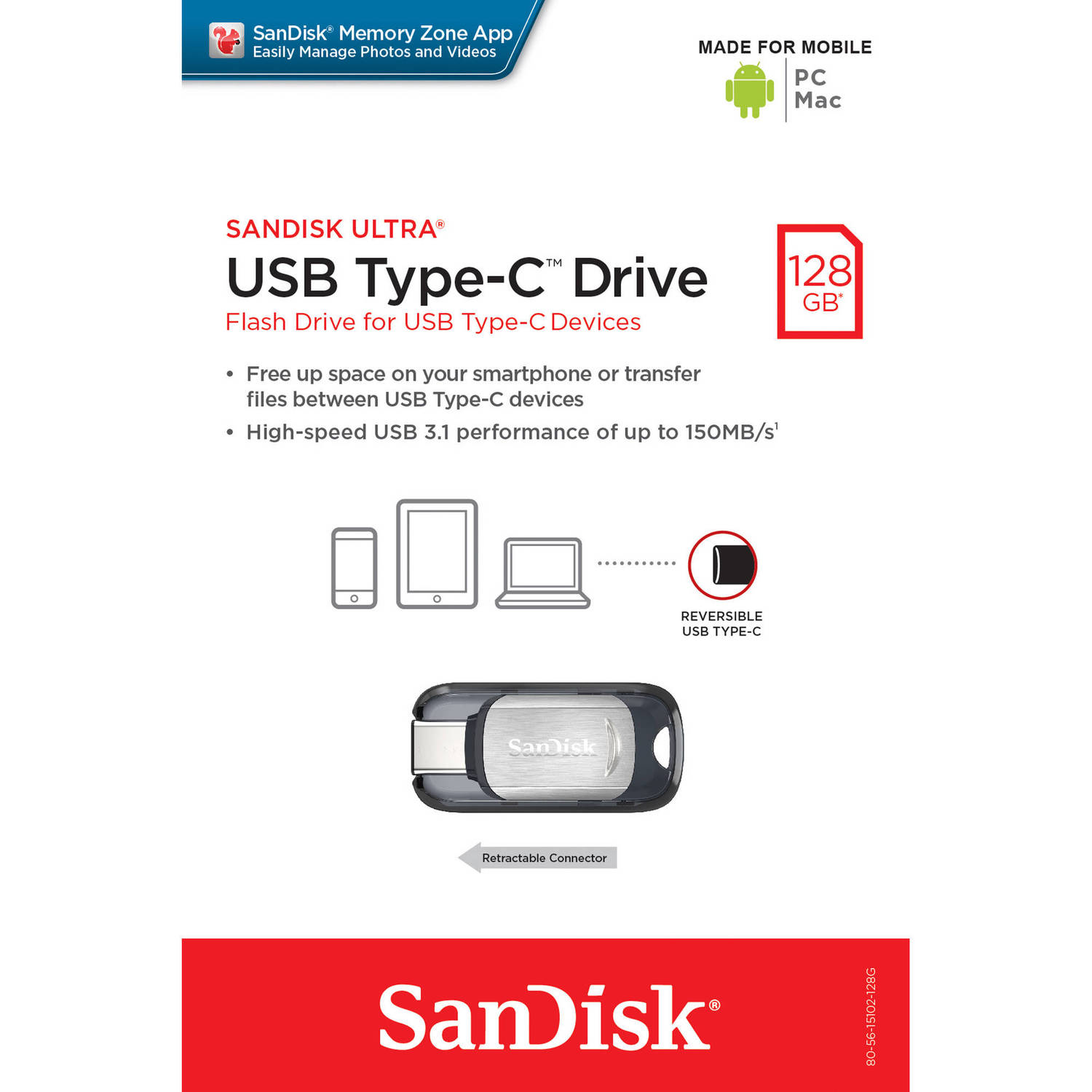 Sandisk 128gb Ultra Usb Type C Flash Drive Sdcz450 128g A46 B H
