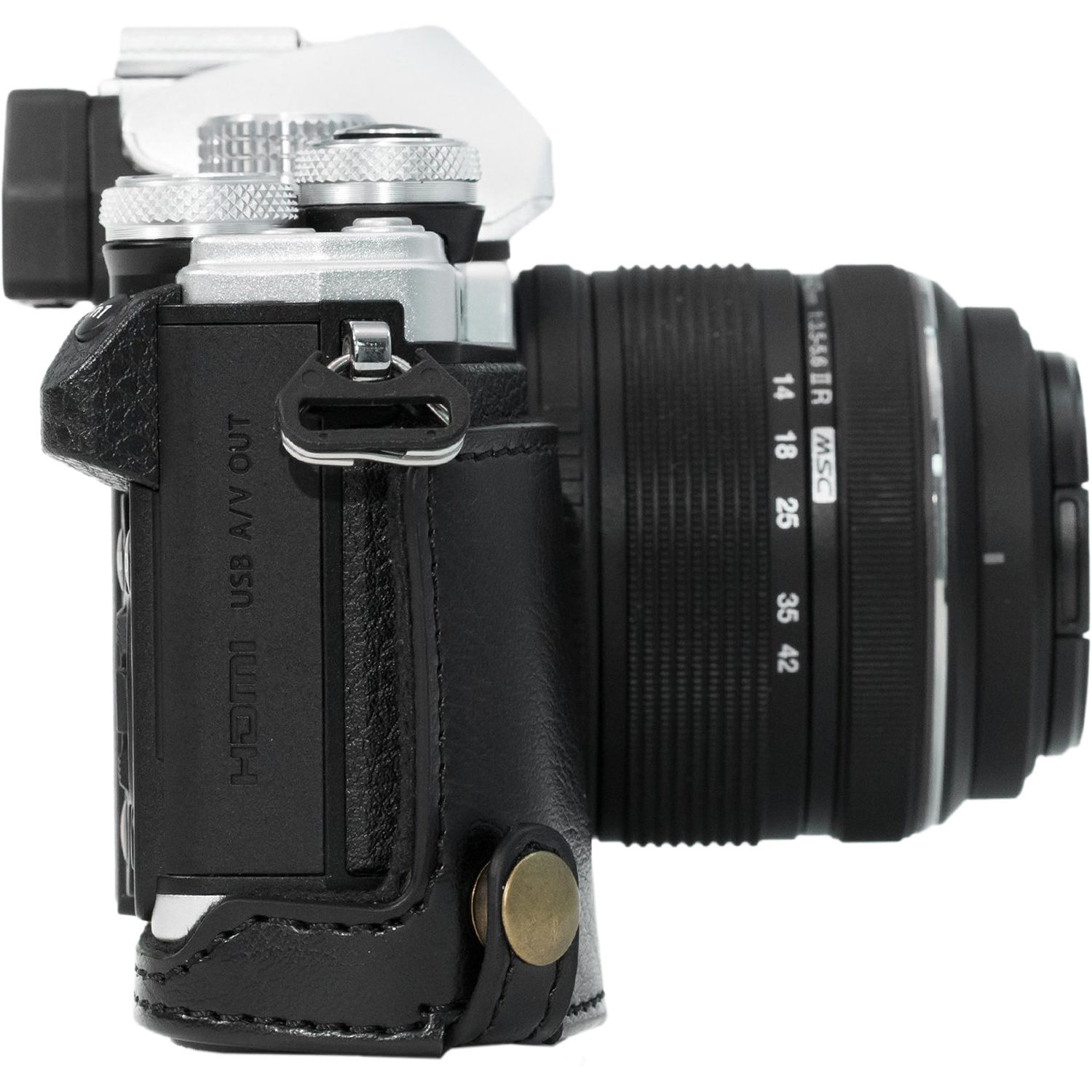 Case strap black polyurethan for Olympus OM-D E-M10 Mark II with 14-42mm lens