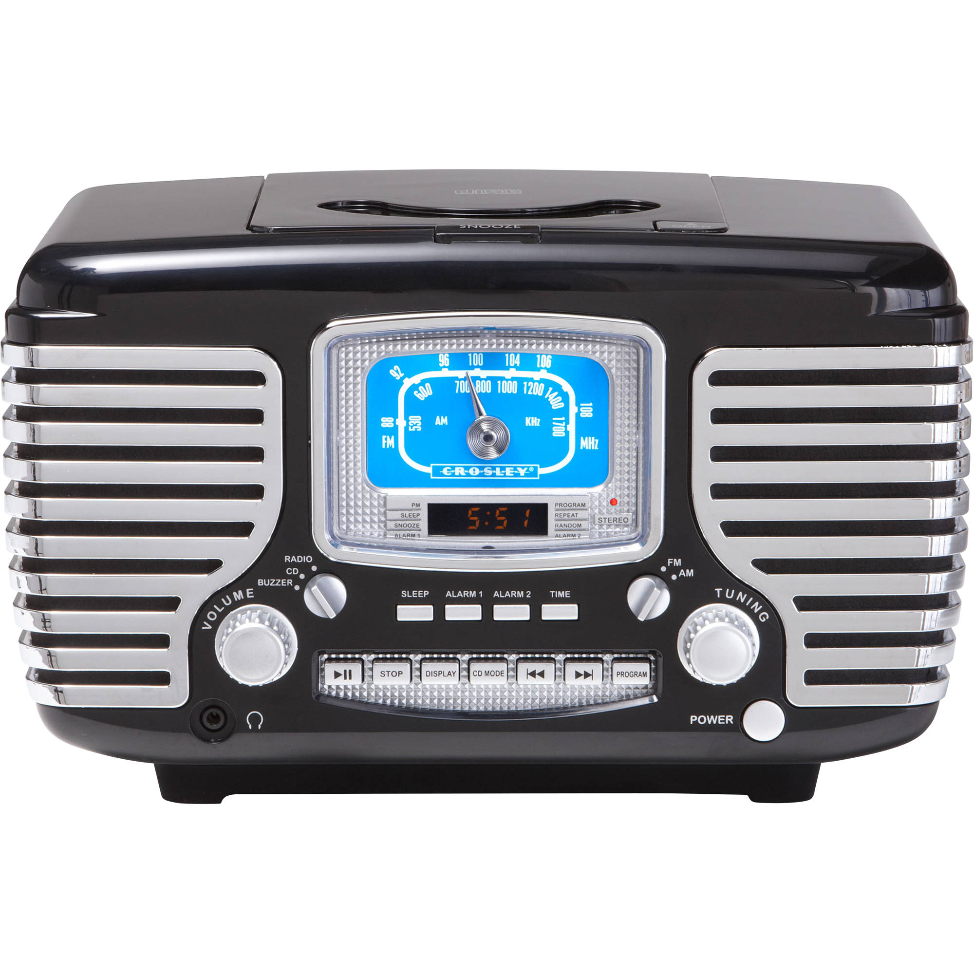 Crosley Corsair Tabletop Am Fm Bluetooth Radio With Cd Player And Dual Alarm Clock Black Clock Radios