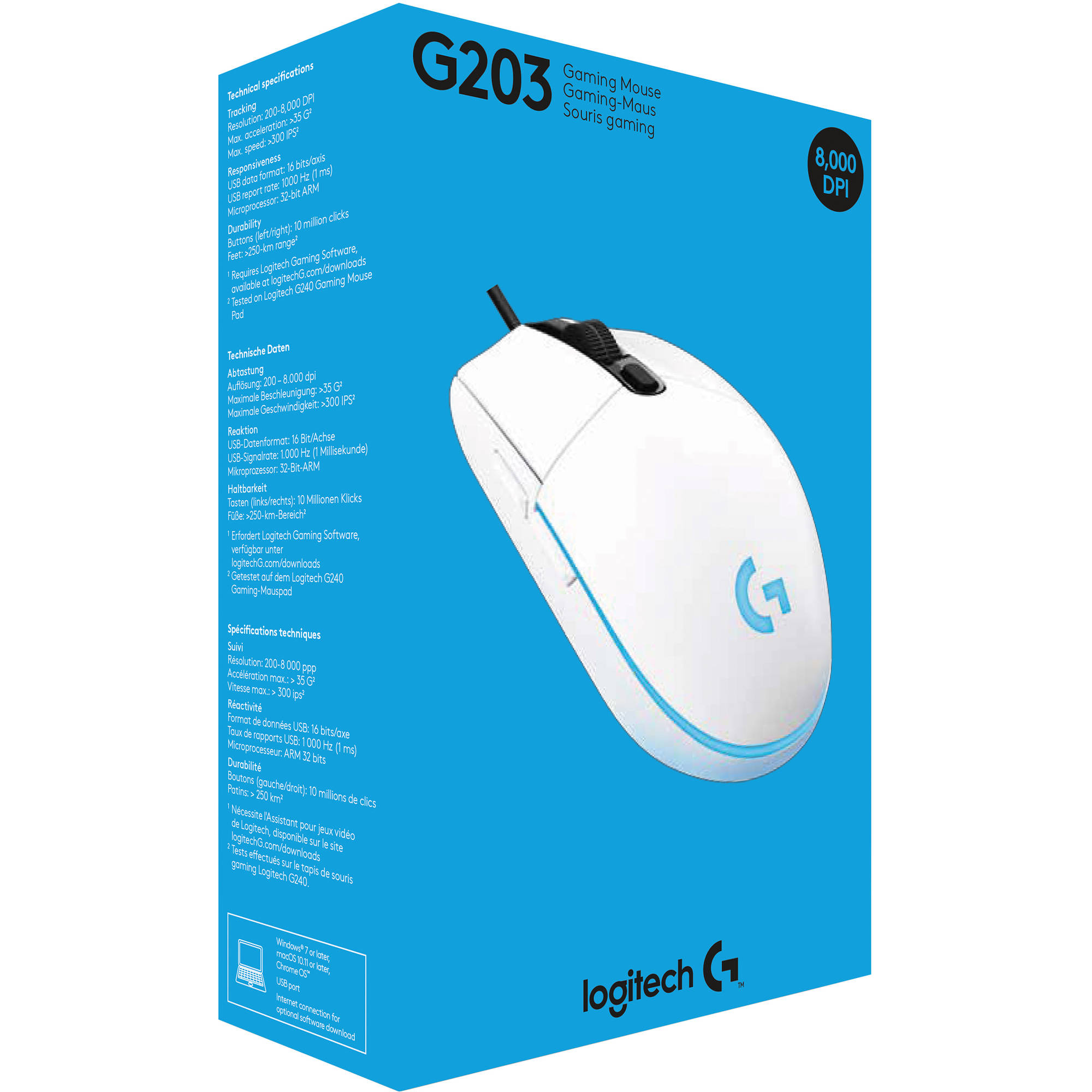 Logitech G203 Prodigy Wired Mouse White 910 005081 B H Photo