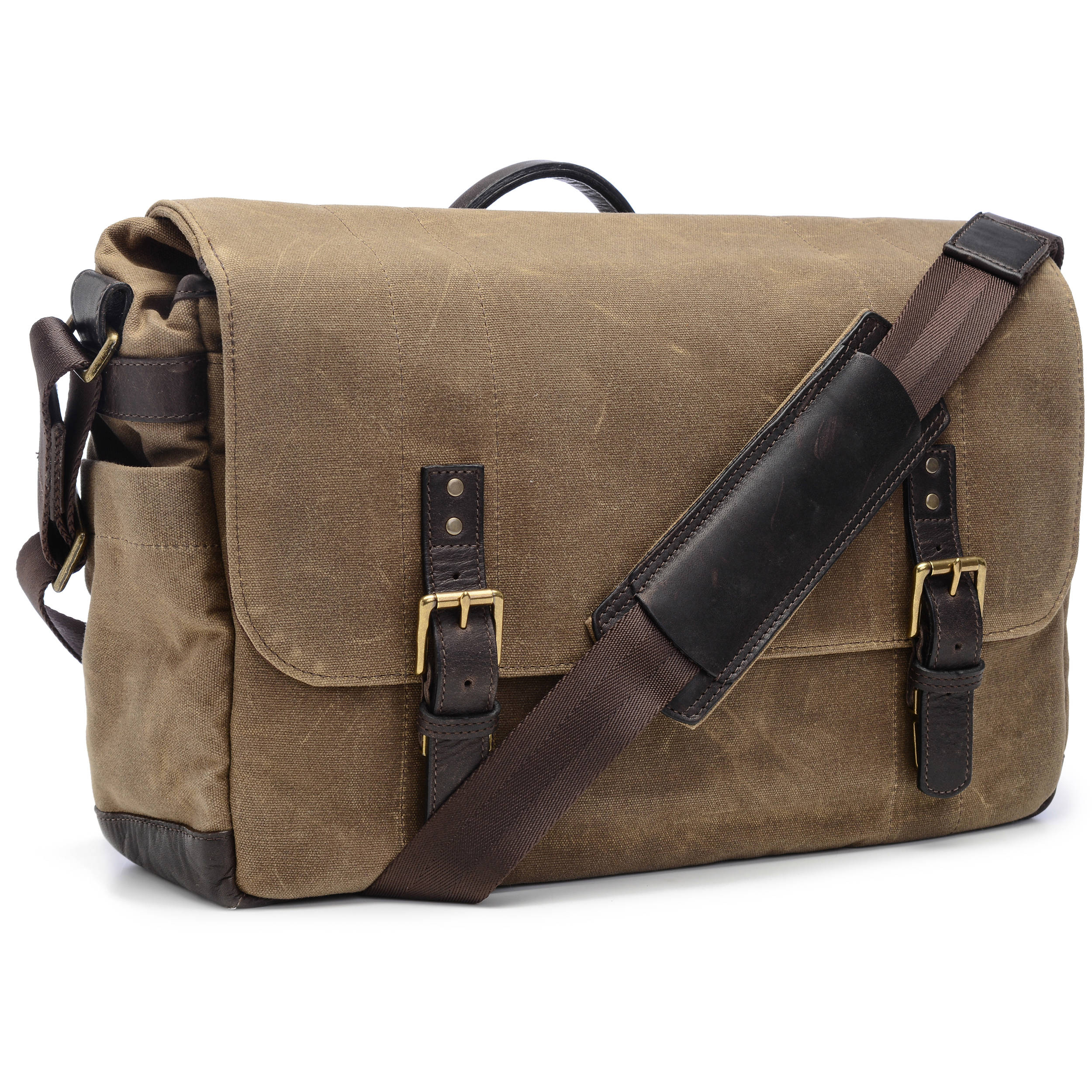 waxed canvas and leather messenger bag