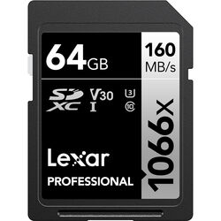 Lexar 64GB Professional 1066x UHS-I SDXC Memory Card (SILVER Series, 2-Pack)