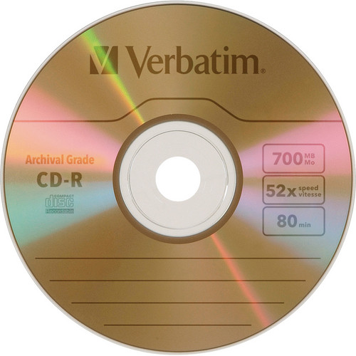 Verbatim CD-R 700MB, 52x, 80 Minute UltraLife Gold Archival Grade,  Write-Once, Recordable Disc (Jewel Case Pack of 5)