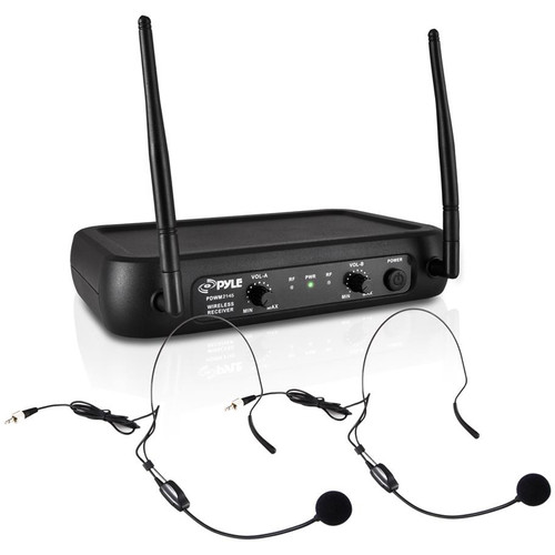 Pyle Pro PDWM2145 2 Person VHF Wireless Microphone System with 2 Lav 2 Headset Mics 174 to 216 MHz