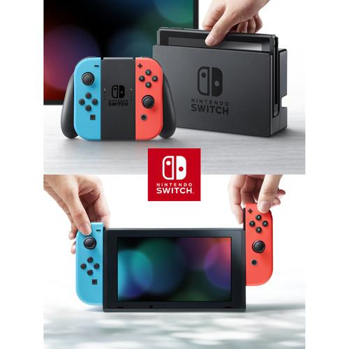 Nintendo Switch with Neon Blue and Red Controllers HACSKABAA B&H
