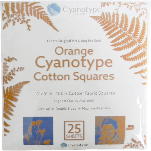 Cyanotype Store Cyanotype Cotton Squares - 8 x 8 25 Pack, Orange Format Sheets, Base Sun Printing, Size 8x8 Fabric 1613-L035