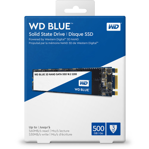 Western Digital 250GB WD Blue 3D NAND Internal PC SSD - SATA III 6 Gb/s,  M.2 2280, Up to 550 MB/s - WDS250G2B0B
