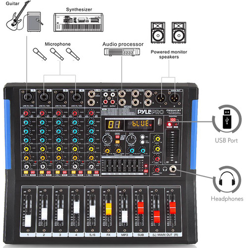 Pyle Pro 6-Channel Bluetooth Studio Mixer and DJ PMXU67BT B&H