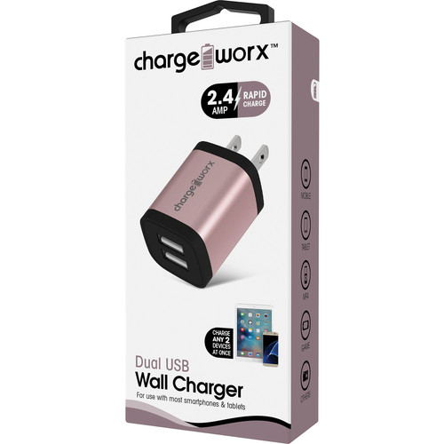 ChargeWorx Dual USB A Wall Charger Rose Gold CHA CX3050RG B H