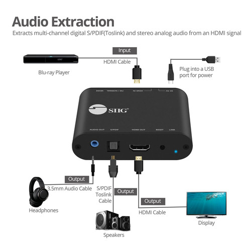 SIIG HDMI 2.0 Extractor with 4K HDR and ARC CE-H24F11-S1