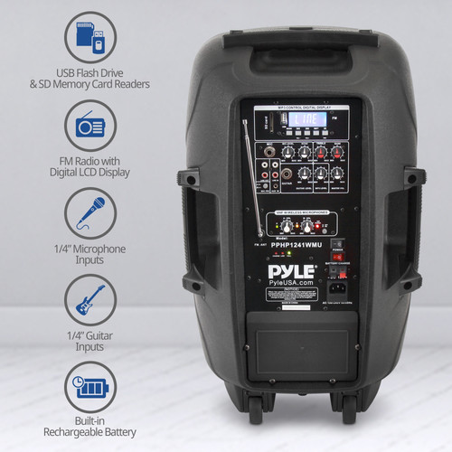 Pyle PPHP1241WMU 016108 Altavoz Bluetooth inalámbrico y portátil con  batería 1000W