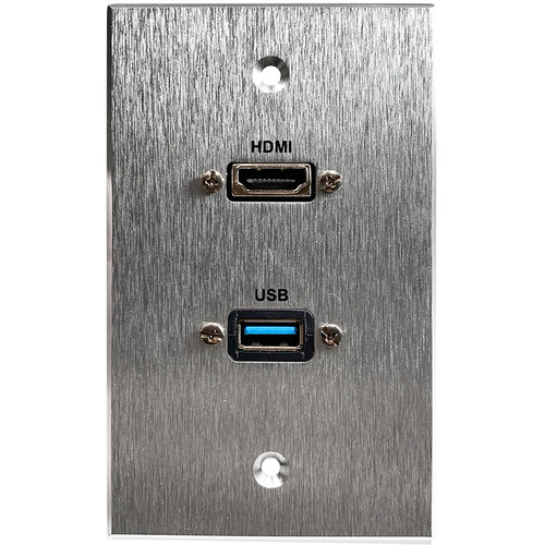 HDMI and USB-C 3.0 Pass-Through Single Gang Aluminum Wall Plate with Pigtail
