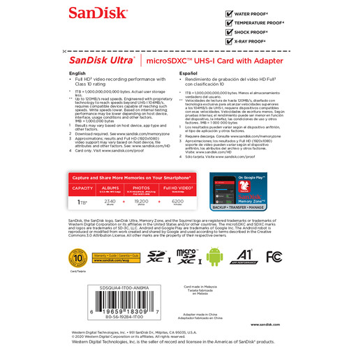 SanDisk 1TB Ultra UHS-I microSDXC Memory Card SDSQUA4-1T00-AN6MA