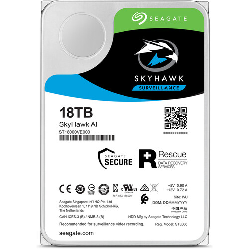 Disco duro de vigilancia interna Seagate SkyHawk AI 7200 rpm SATA III de 3,5 "de 18 TB