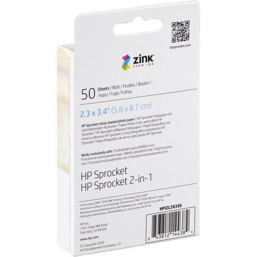HP Sprocket 2.3 x 3.4 Premium Zink Sticky Back Photo HPIZL2X350