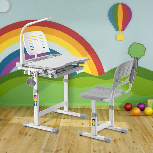 Mount-It! Kid's Desk and Chair Set with Lamp and Book Holder (Grey)
