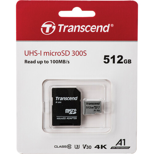 Transcend 300S - Flash memory card (adapter included) - 512 GB - A1 / Video  Class V30 / UHS-I U3 / Class10 - microSDXC 