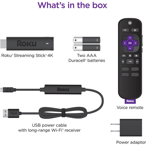 Roku Streaming Stick 4K/HDR/Dolby Roku Voice Remote and TV Controls  829610004853