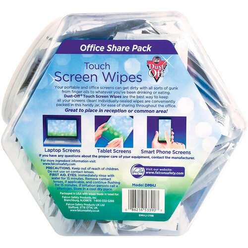Falcon Dust-Off Touch Screen Wipes, Office Share Pack, 200/Pack