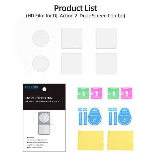 TELESIN Dual-Screen Combo Screen Film Protector Set for DJI Action 2 (2 x  Lens Protectors, 4 x Screen Protectors)